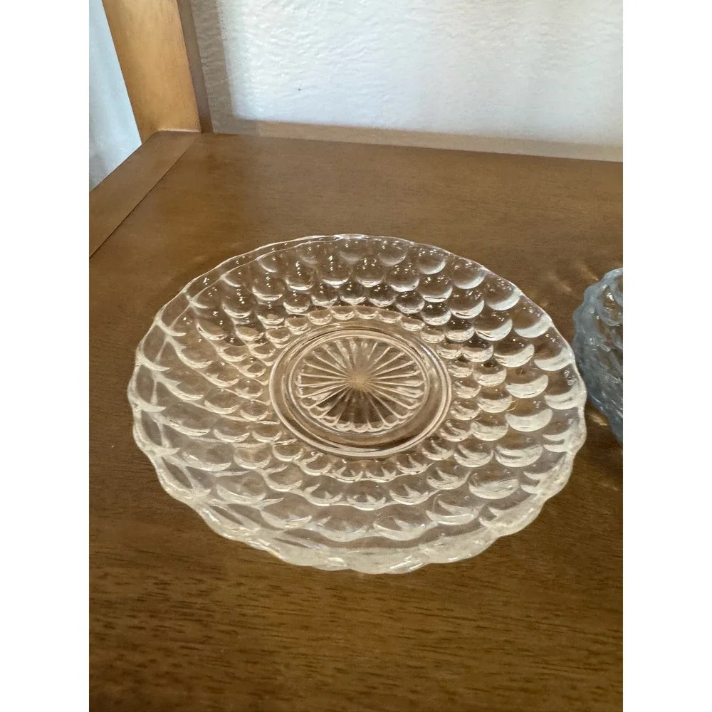 Vintage Set‎ of 4 Berry Bowls Clear Glass Bubble Pattern Dessert Saucers